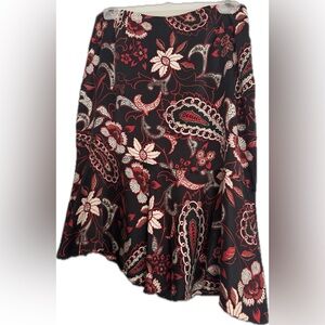 INC International Concepts Asymmetrical Silk Skirt - Black and Red Floral